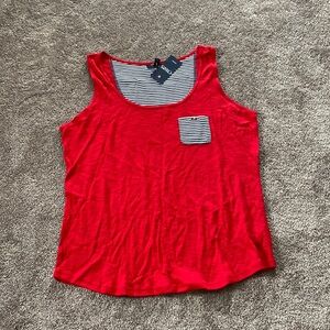 Chaps Red Sleeveless Tank Top Striped Pocket Casual Summer SIZE 2X